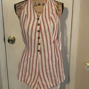 Striped Button-Down Halter Romper